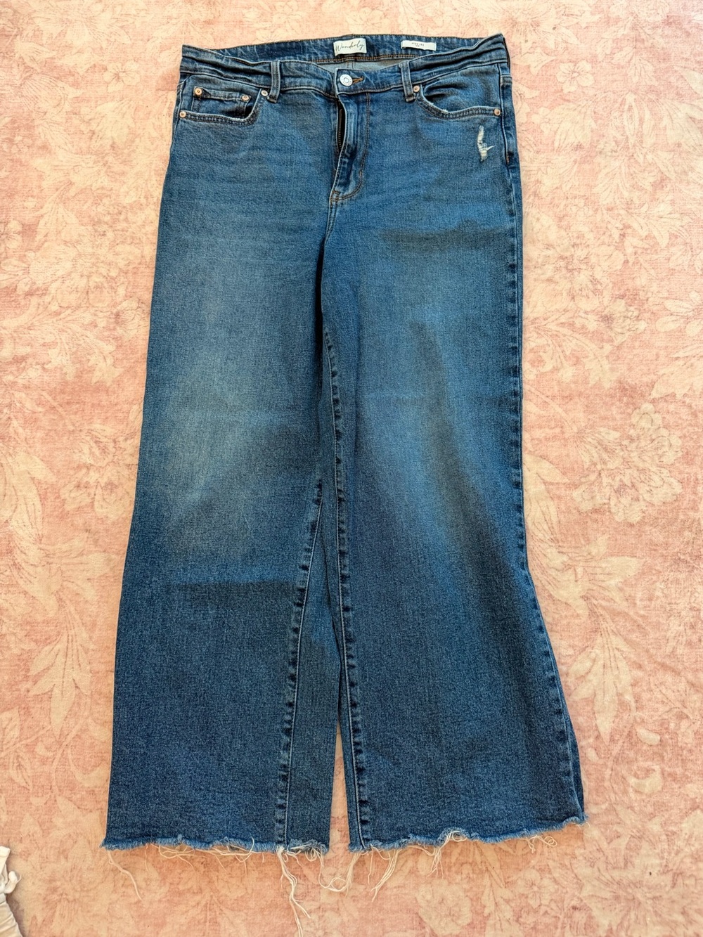 Wonderly Distressed Wide-Leg Denim in Blue